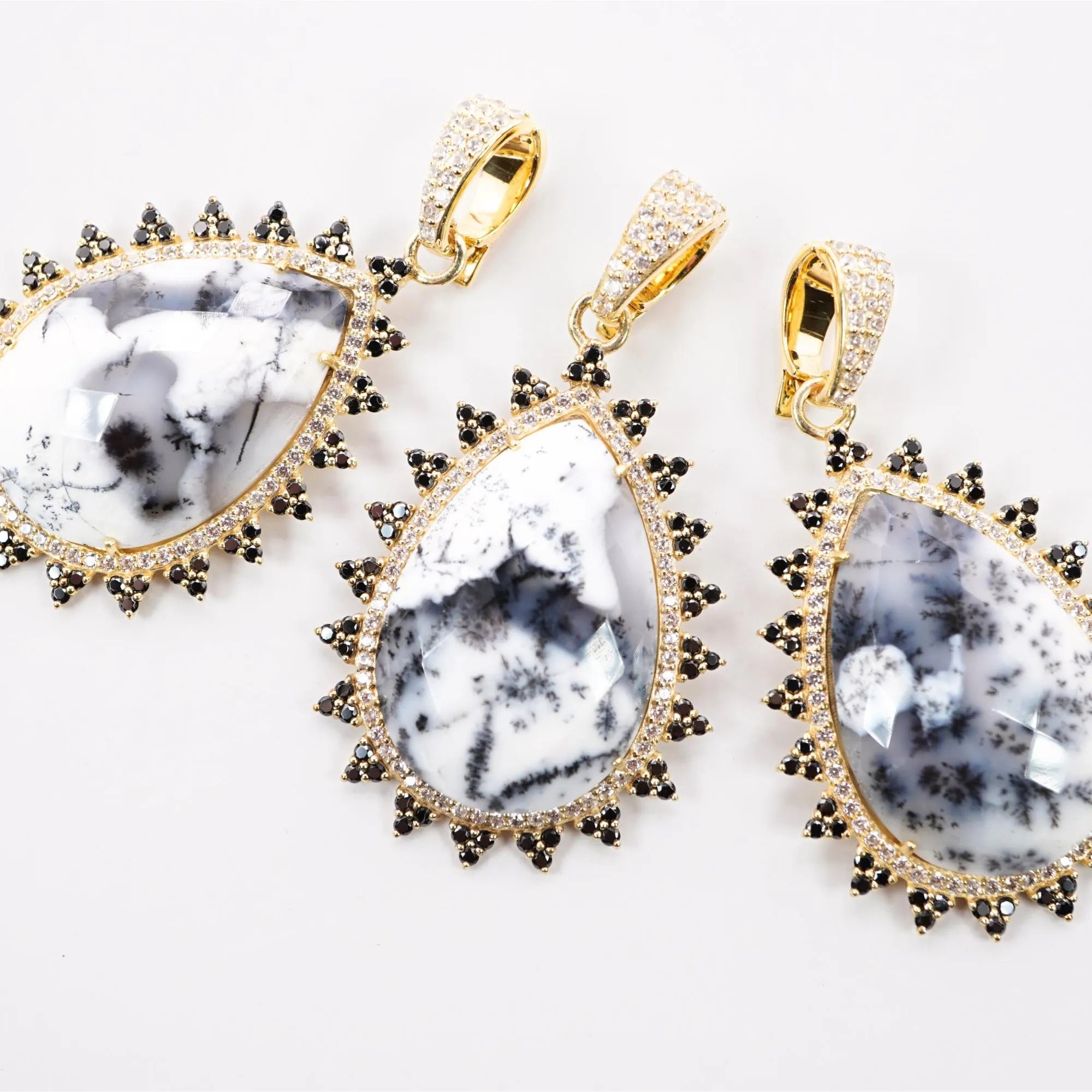 Dendrite Opal Pear Shape Gemstone Gold Plated Sterling Silver Charm Pendant 