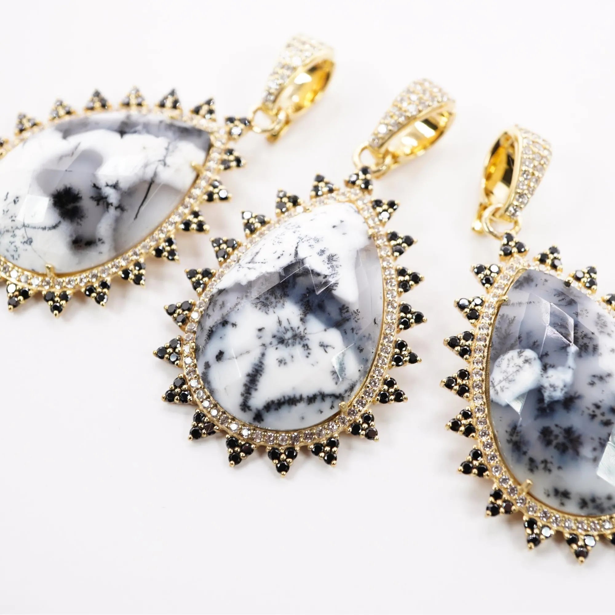 Dendrite Opal Pear Shape Gemstone Gold Plated Sterling Silver Charm Pendant 