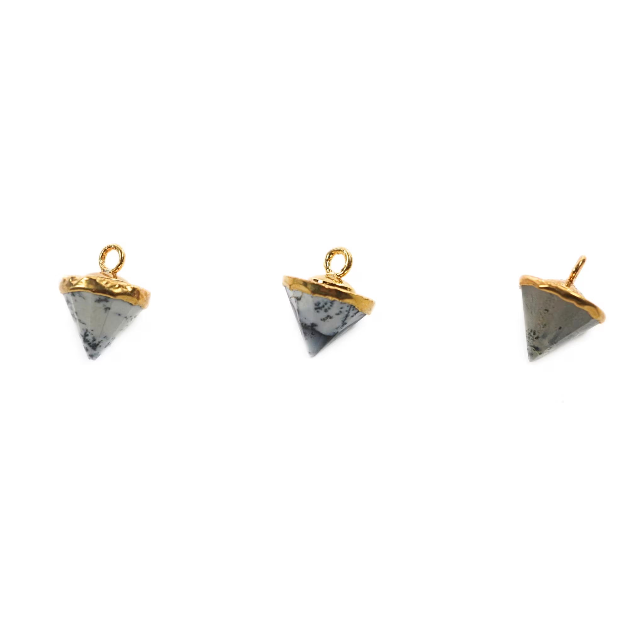 Dendrite Opal Pointed Cone Gemstone Gold Electroplated Charm Pendant