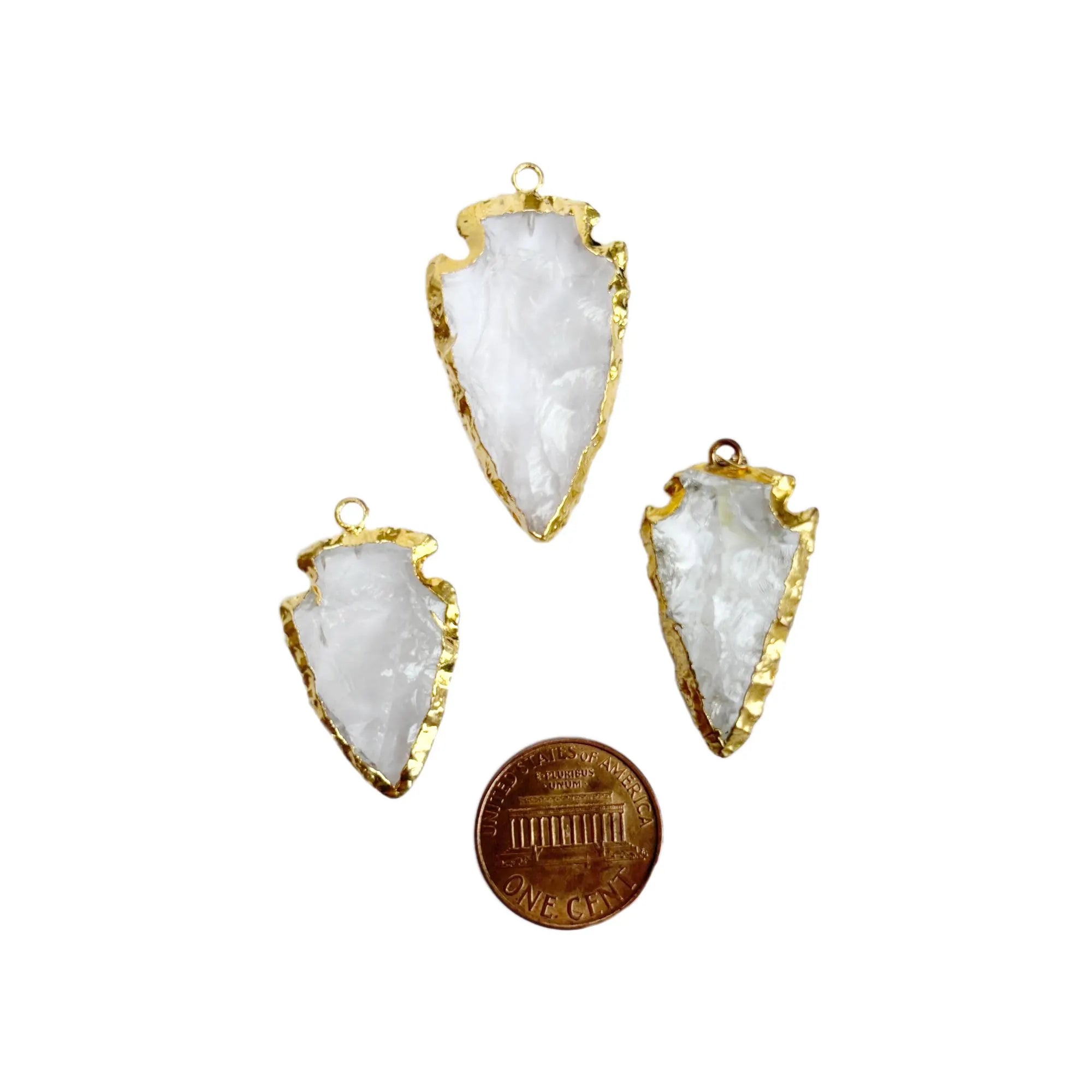 Crystal Quartz Arrowhead Gemstone Gold Electroplated Charm Pendant