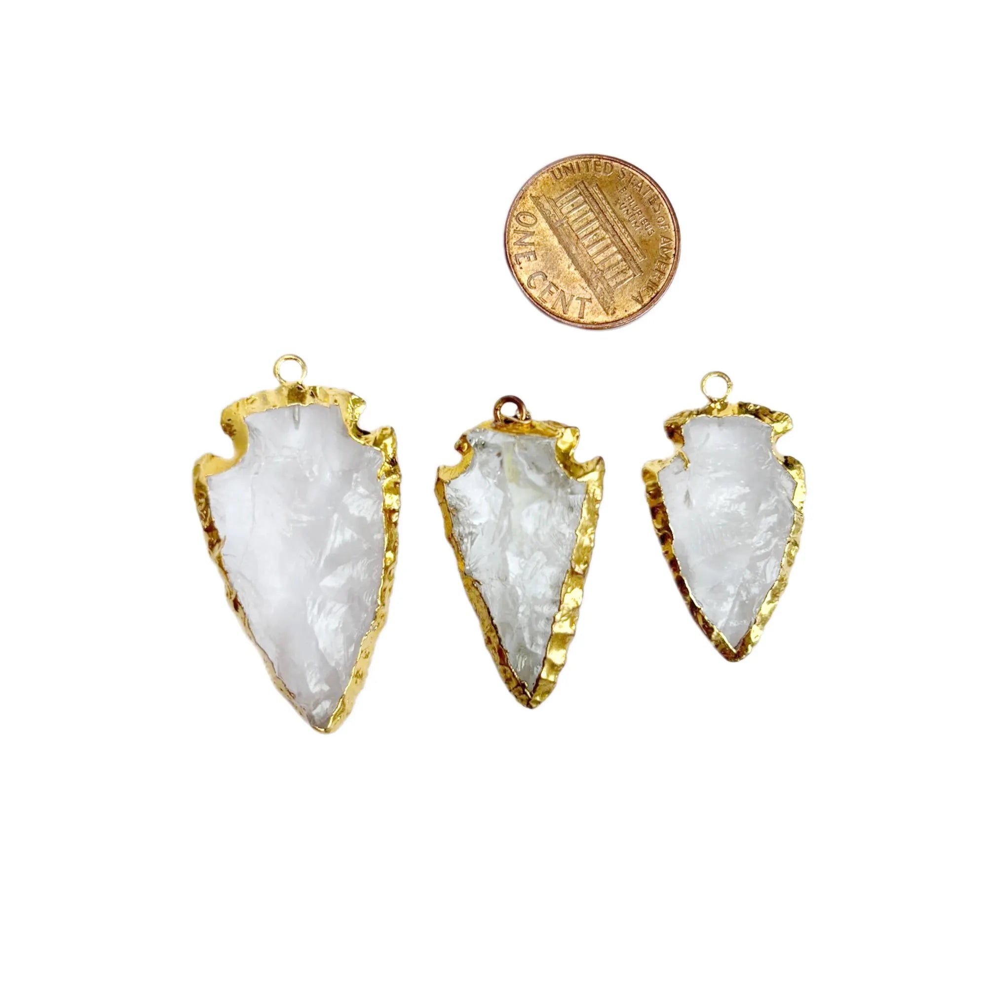 Crystal Quartz Arrowhead Gemstone Gold Electroplated Charm Pendant