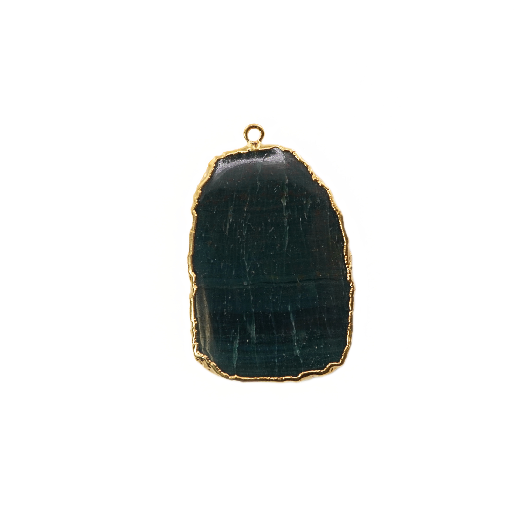 Bloodstone Slice Gemstone Gold Electroplated Charm Pendant