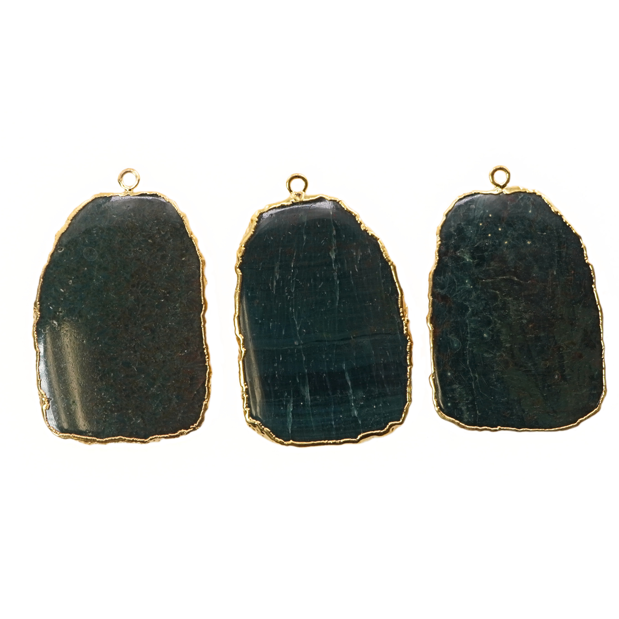 Bloodstone Slice Gemstone Gold Electroplated Charm Pendant