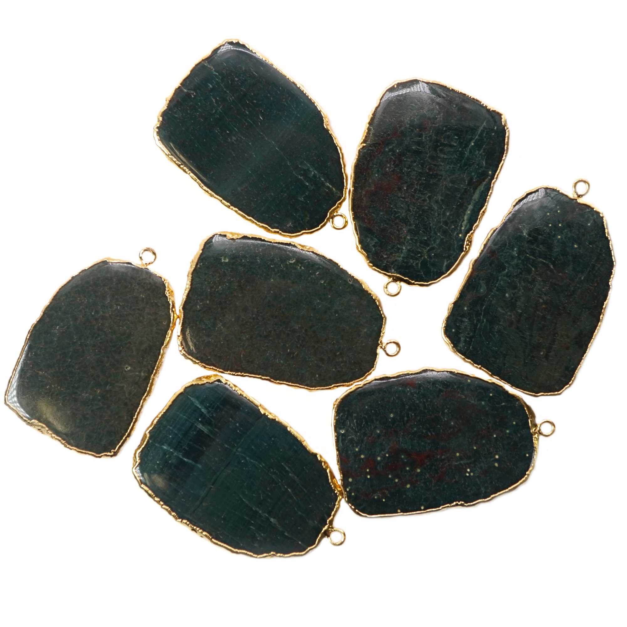 Bloodstone Slice Gemstone Gold Electroplated Charm Pendant