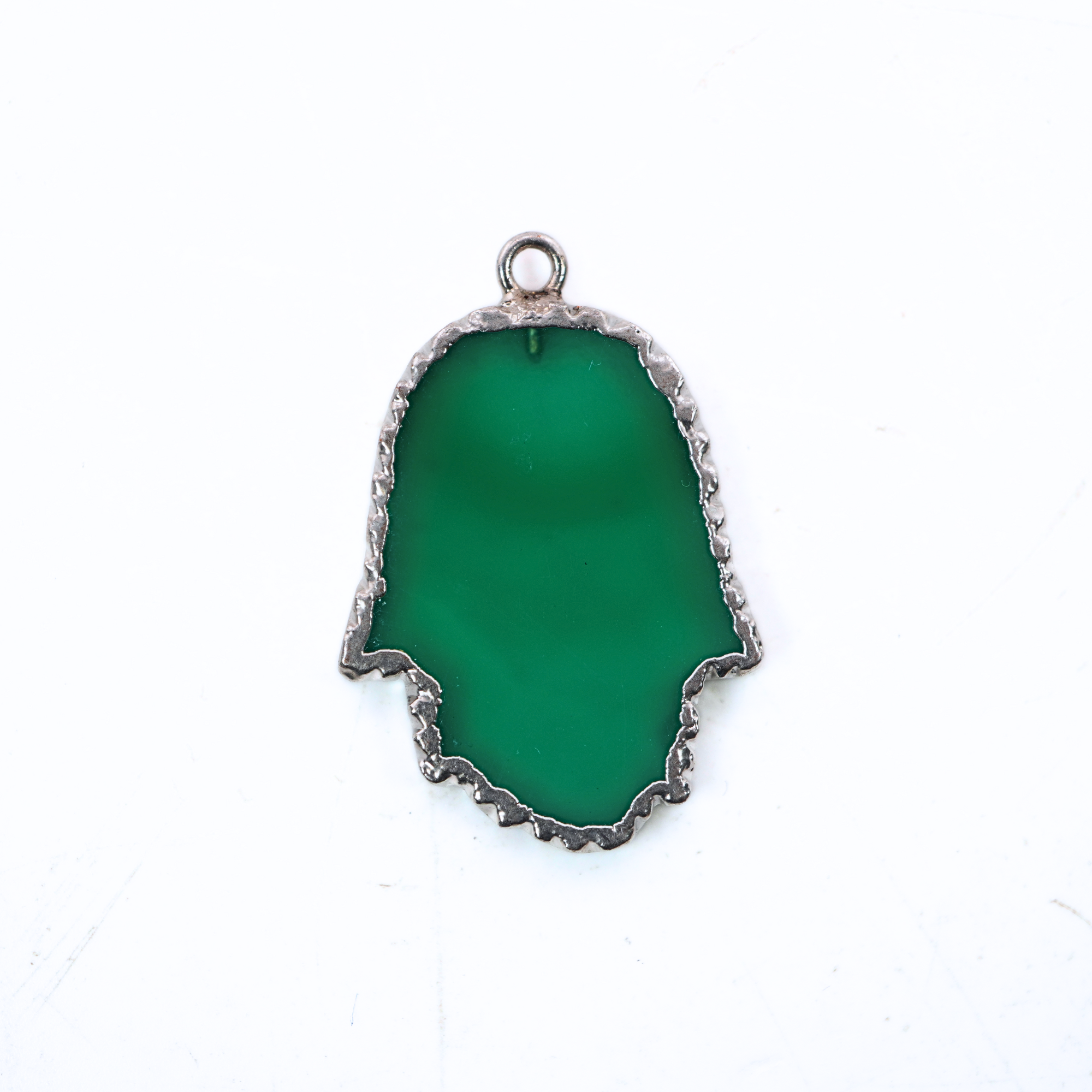 Green Onyx Smooth Hamsa Gemstone Silver Electroplated Charm Pendant 