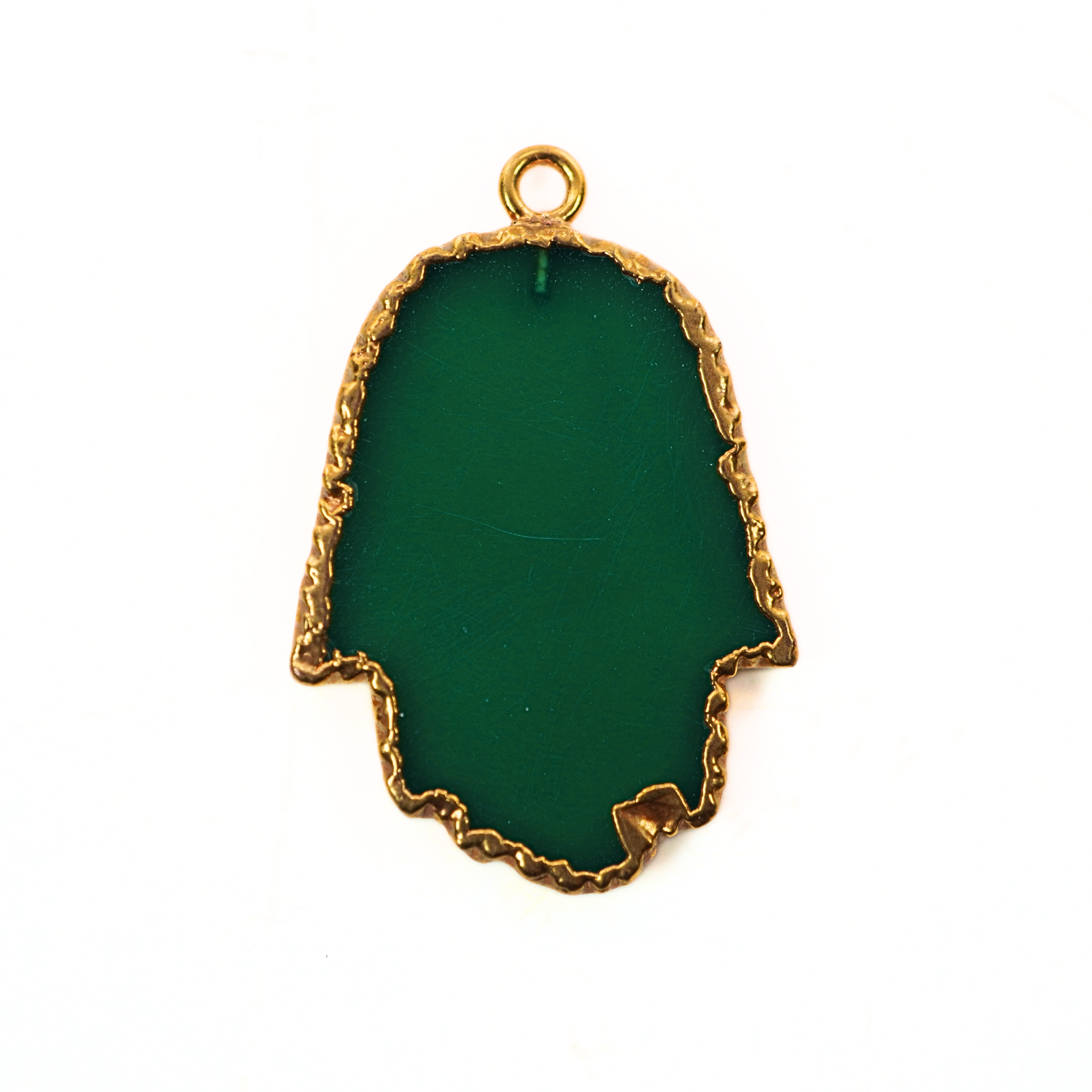 Green Onyx Smooth Hamsa Gemstone Gold Electroplated Charm Pendant 