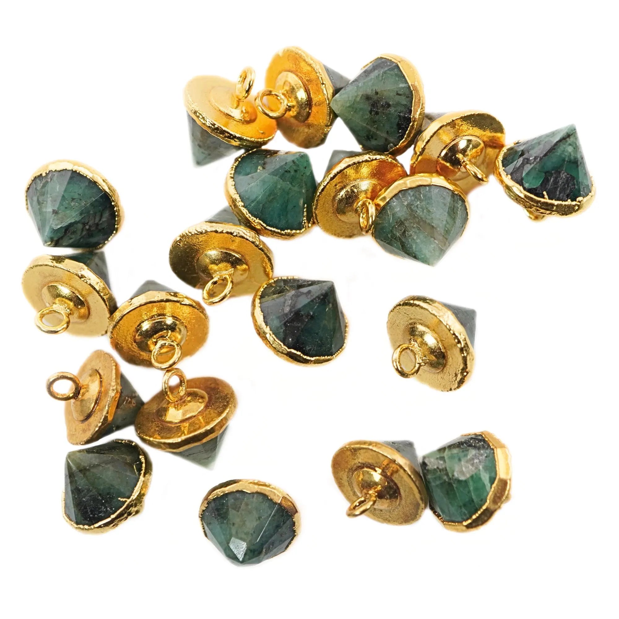 Emerald Pointed Cone Gemstone Gold Electroplated Charm Pendant 