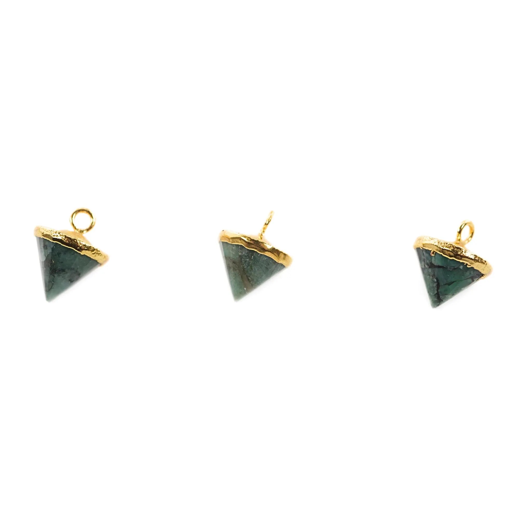 Emerald Pointed Cone Gemstone Gold Electroplated Charm Pendant 