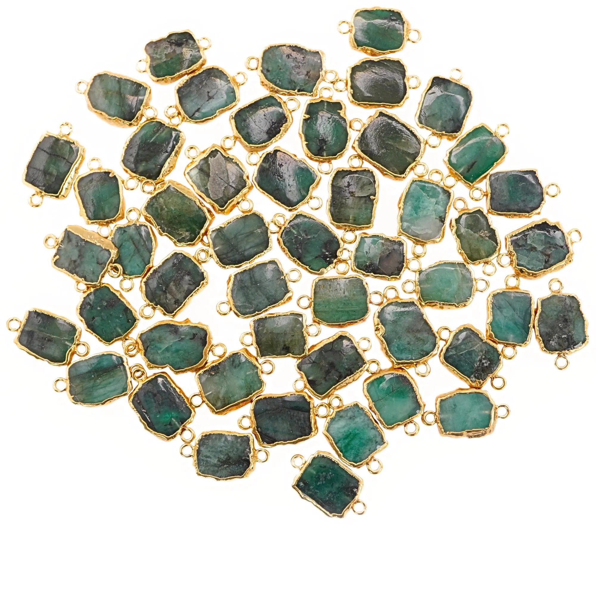 Emerald Slice Shape Gemstone Gold Electroplated Charm Link Connector 