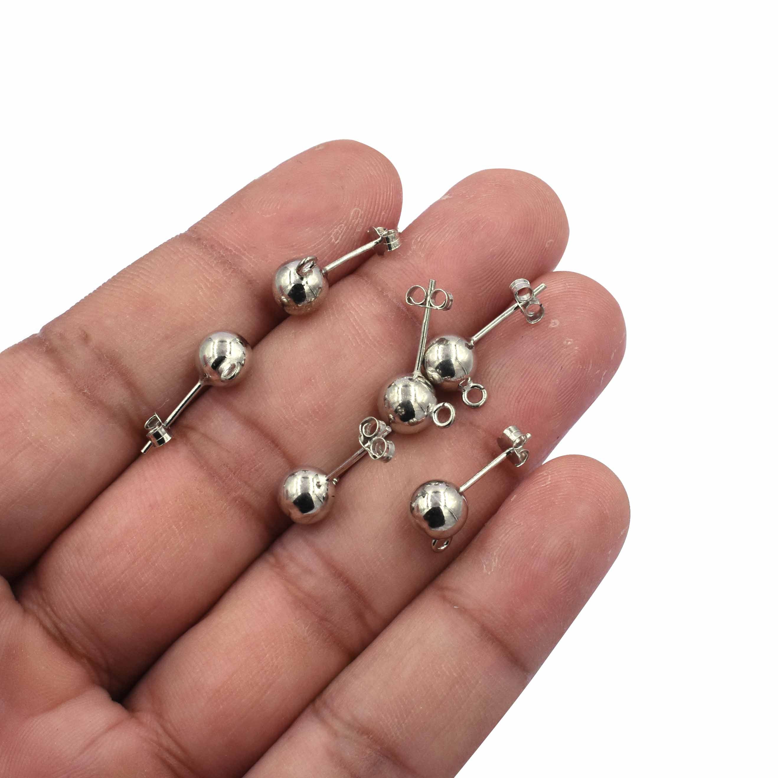 Ball With Open Loop Sterling Silver Post Earring Sold by 1 Pair