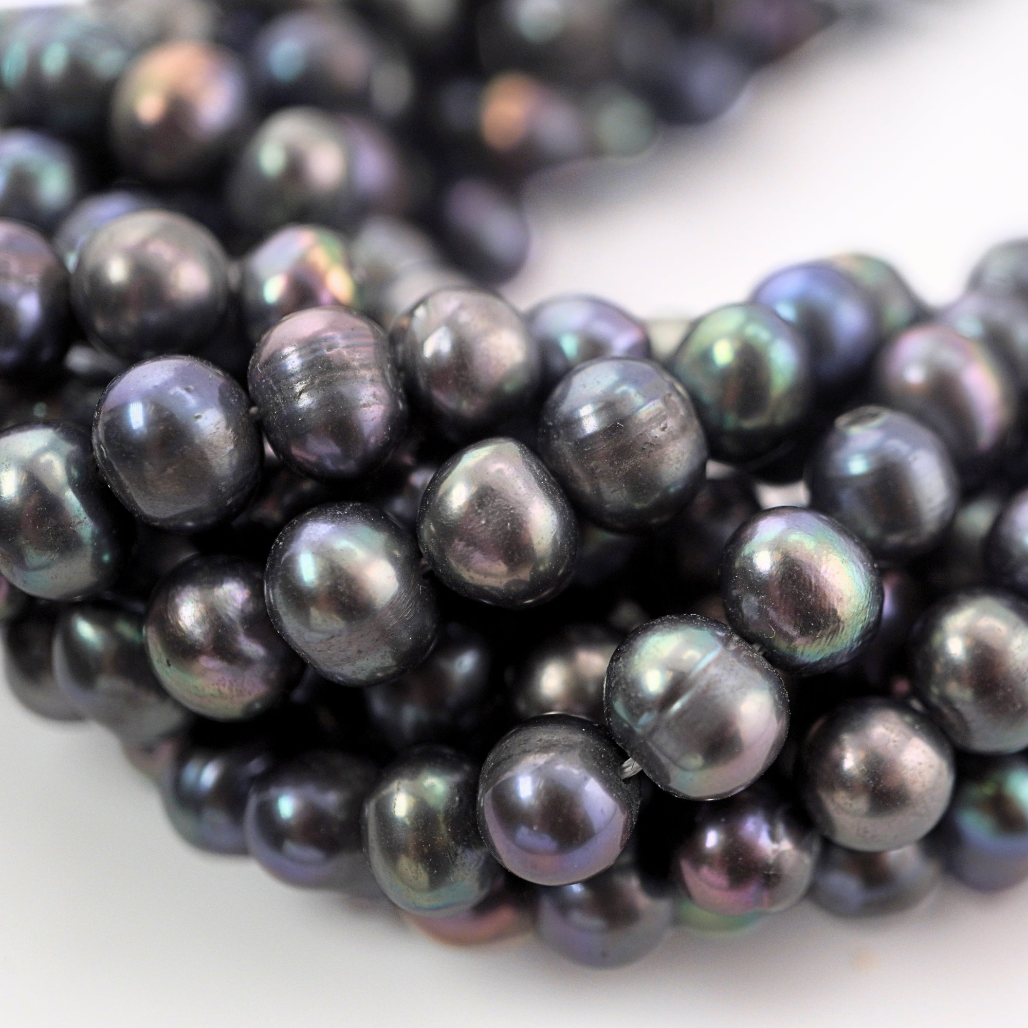 8 x 7-7 MM Peacock Navy Blue Potato Freshwater Pearls Beads