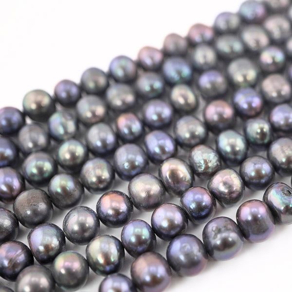 8 x 7-7 MM Peacock Navy Blue Potato Freshwater Pearls Beads