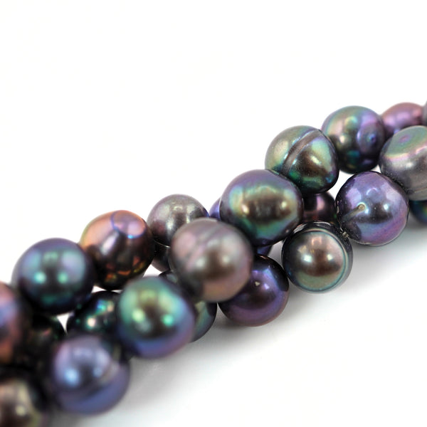 8 -7 MM Peacock Navy Blue Ringed Freshwater Pearls Beads