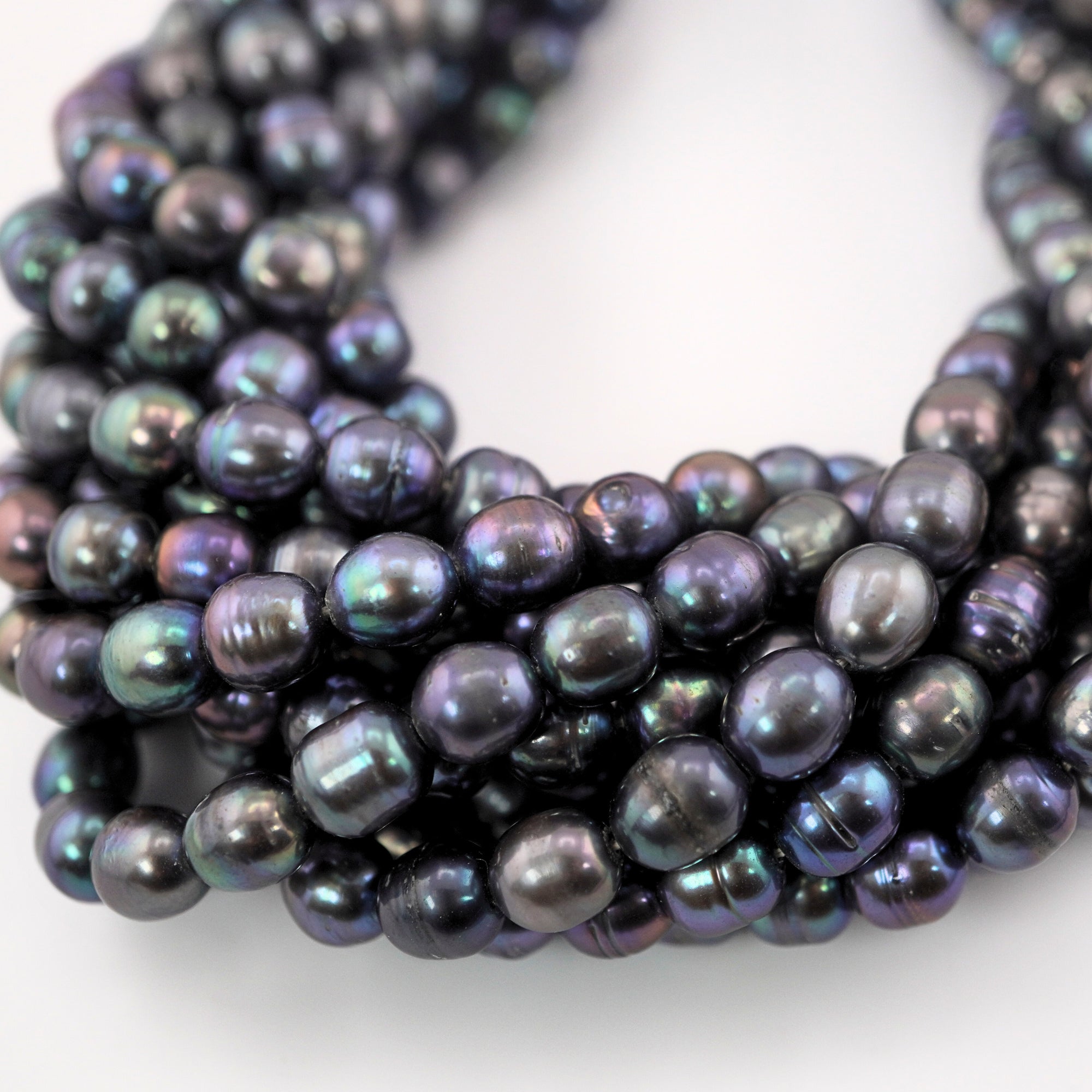 8 x 7 - 6.5 x 6 MM Peacock Navy Blue Baroque Freshwater Pearls Beads