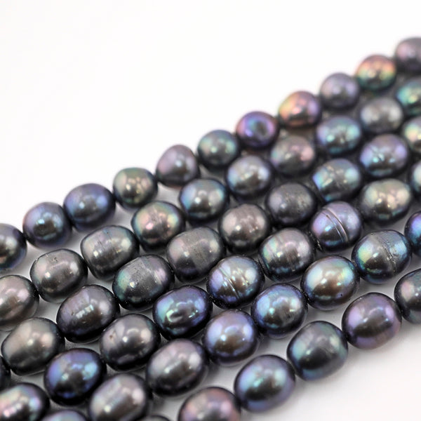 8 x 7 - 6.5 x 6 MM Peacock Navy Blue Baroque Freshwater Pearls Beads