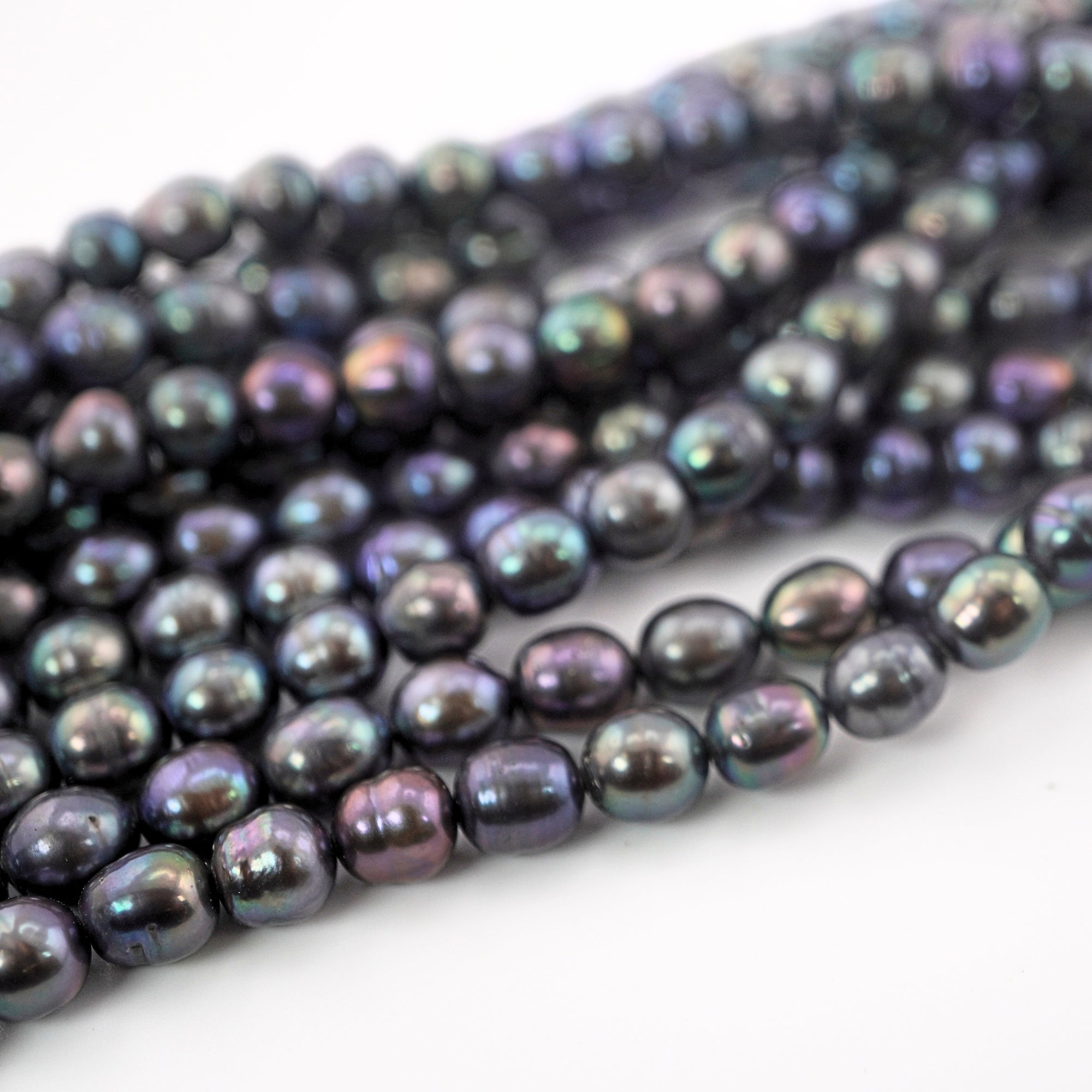 8 x 7 - 6.5 x 6 MM Peacock Navy Blue Baroque Freshwater Pearls Beads