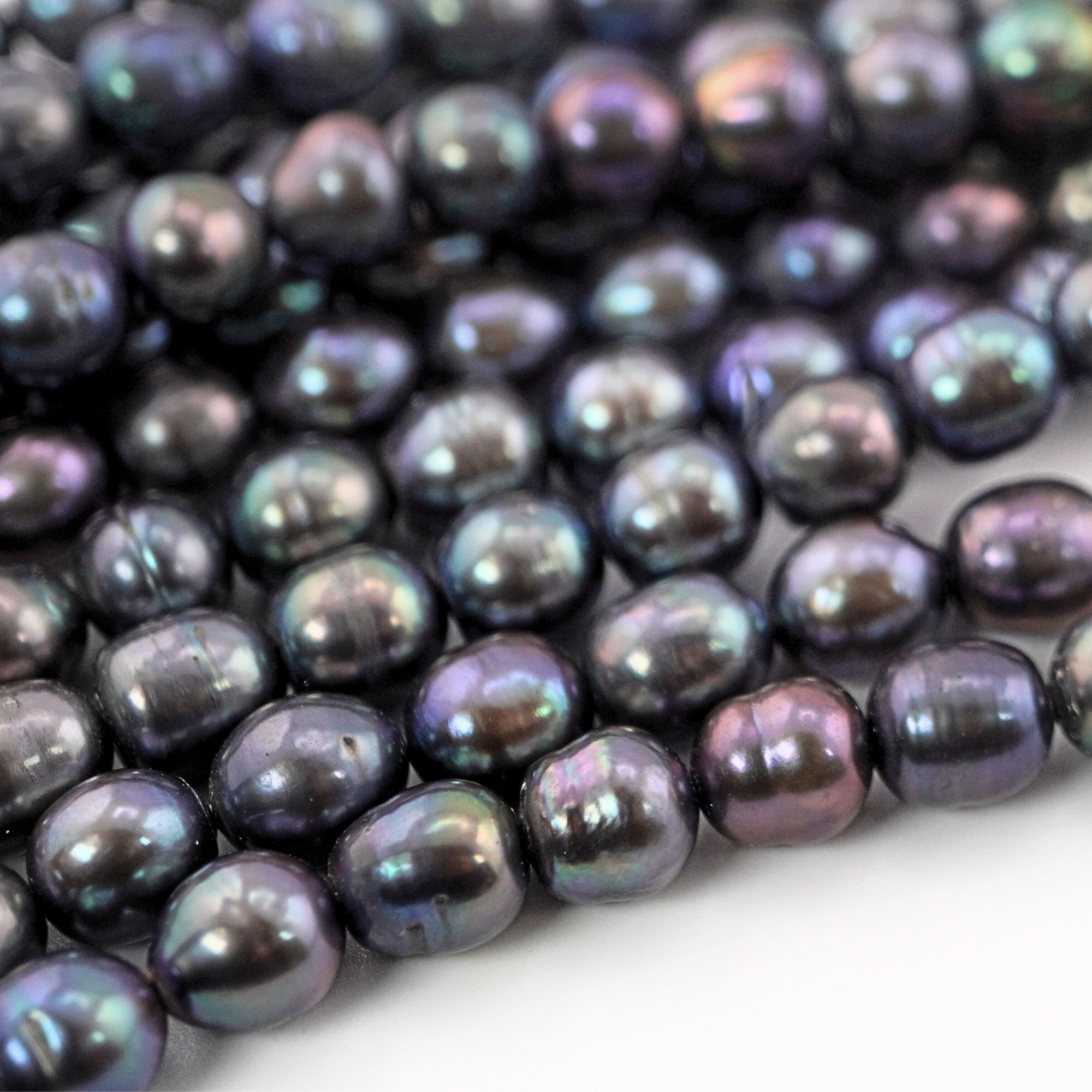 8 x 7 - 6.5 x 6 MM Peacock Navy Blue Baroque Freshwater Pearls Beads