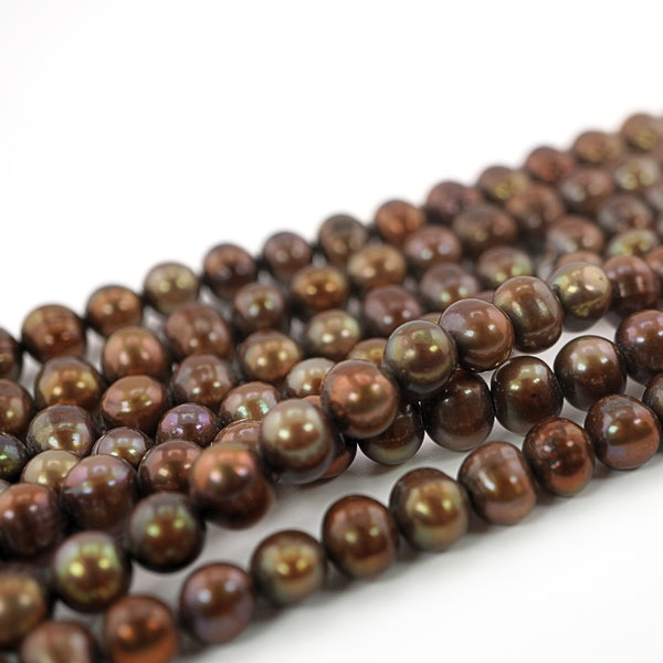 9 x 8-7 MM Chocolate Potato Freshwater Pearls Beads