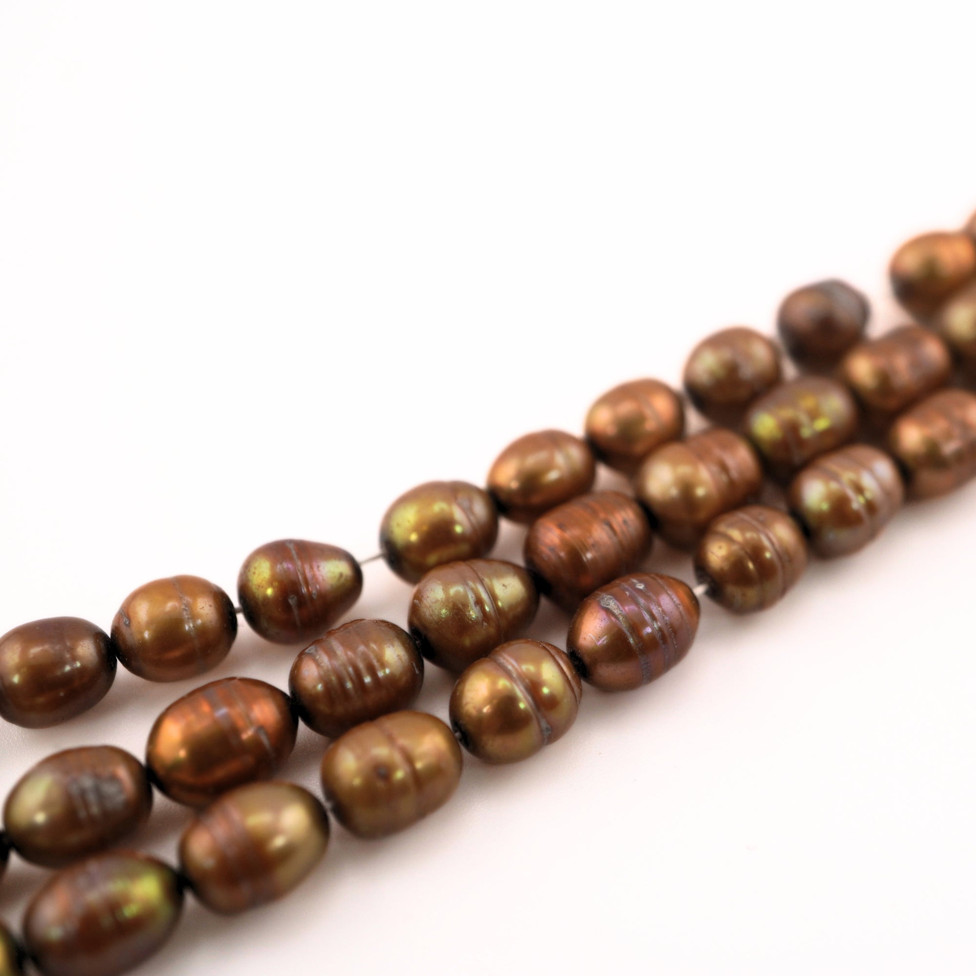 Metal Gold Rice / Oval Freshwater Pearls Beads