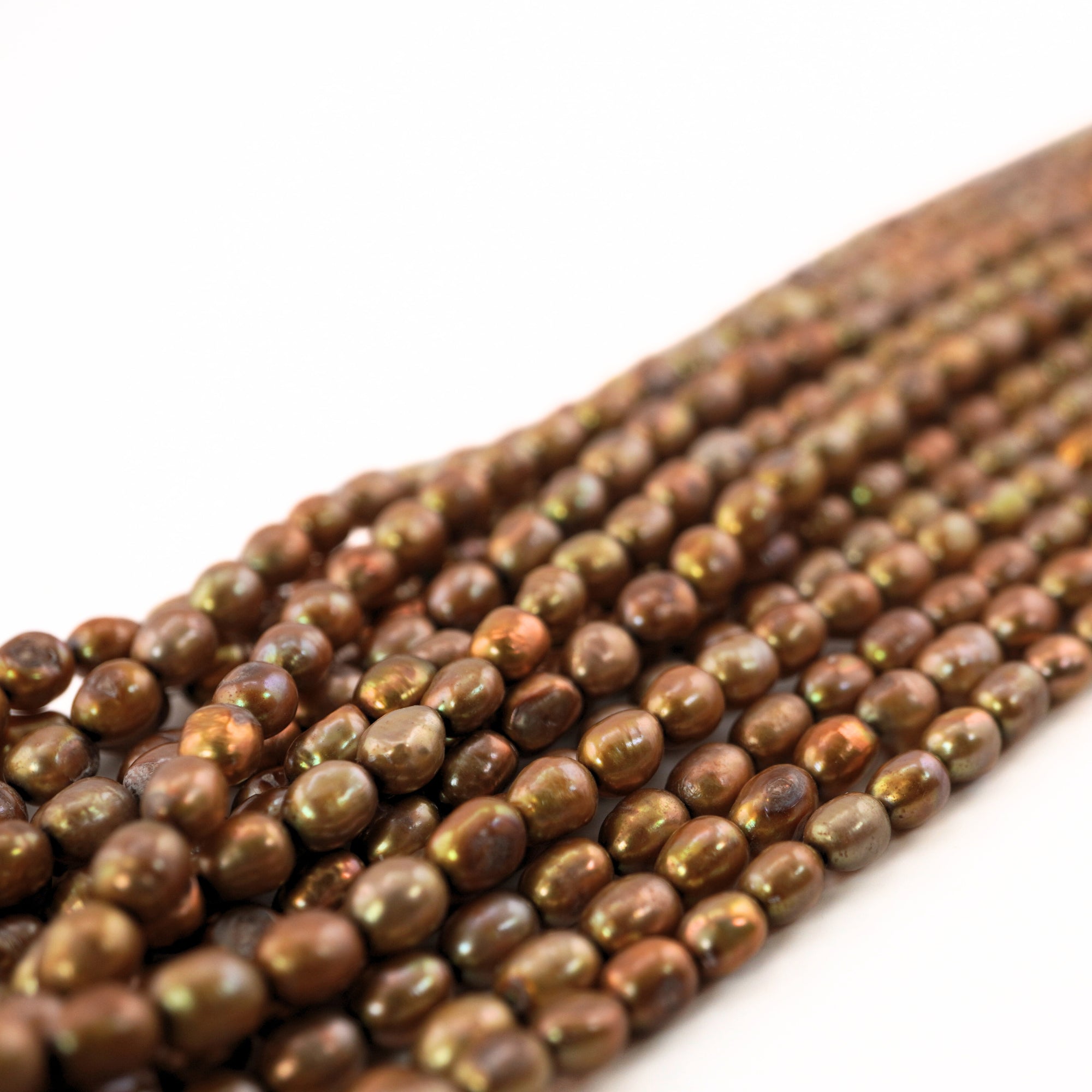 Metal Gold Rice / Oval Freshwater Pearls Beads