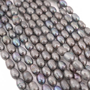 10 x 7 MM Gray Rice / Oval Freshwater Pearls Beads