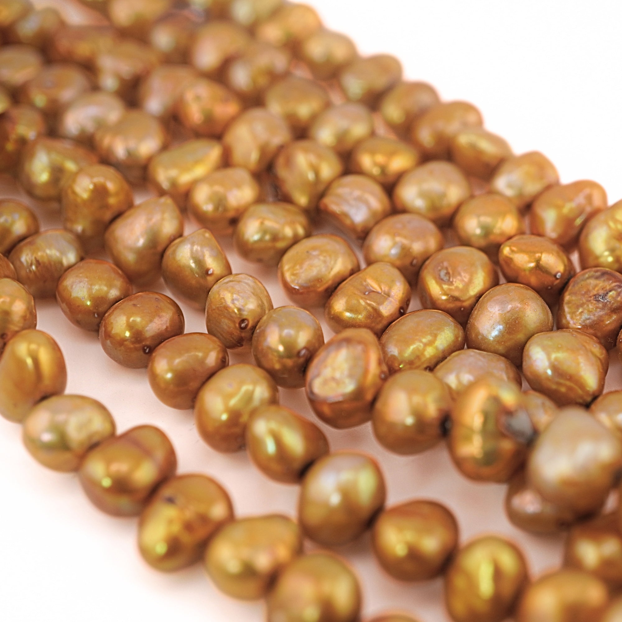 9 x 8 - 7 x 6 MM Metal Gold Baroque Freshwater Pearls Beads