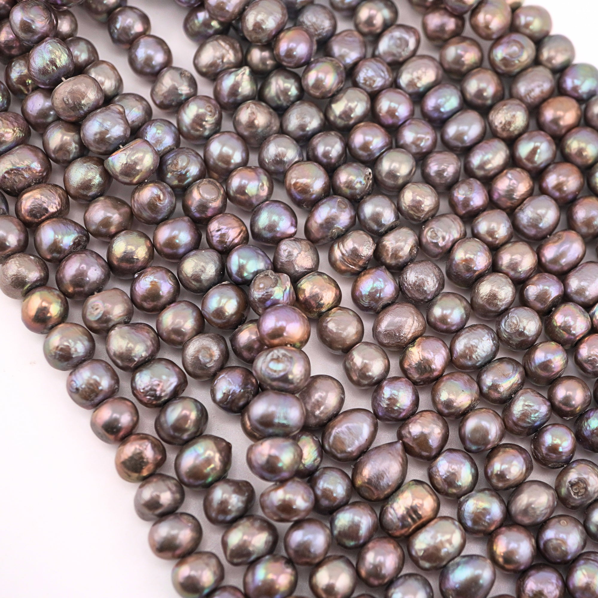 9 x 8 - 8 MM Gray Peacock Potato Nugget Freshwater Pearls Beads