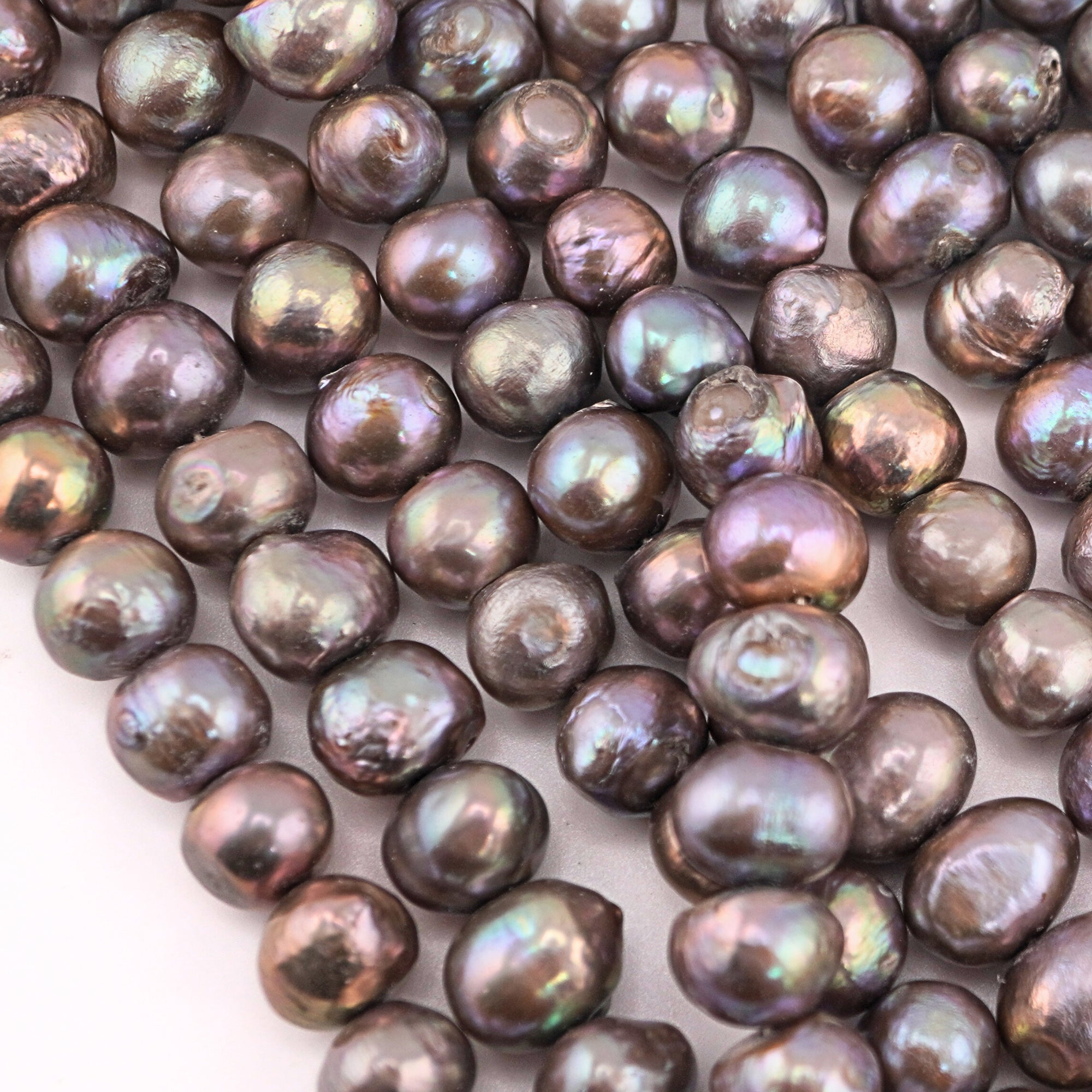 9 x 8 - 8 MM Gray Peacock Potato Nugget Freshwater Pearls Beads