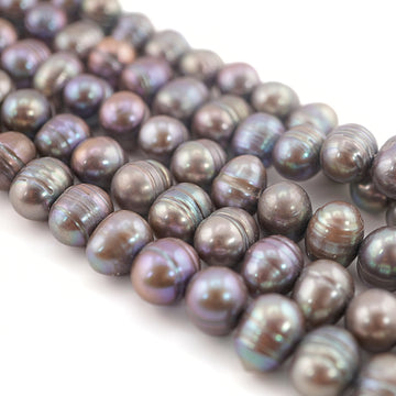 12 x 8 - 9 x 8 MM Gray Peacock Oval Freshwater Pearls Beads