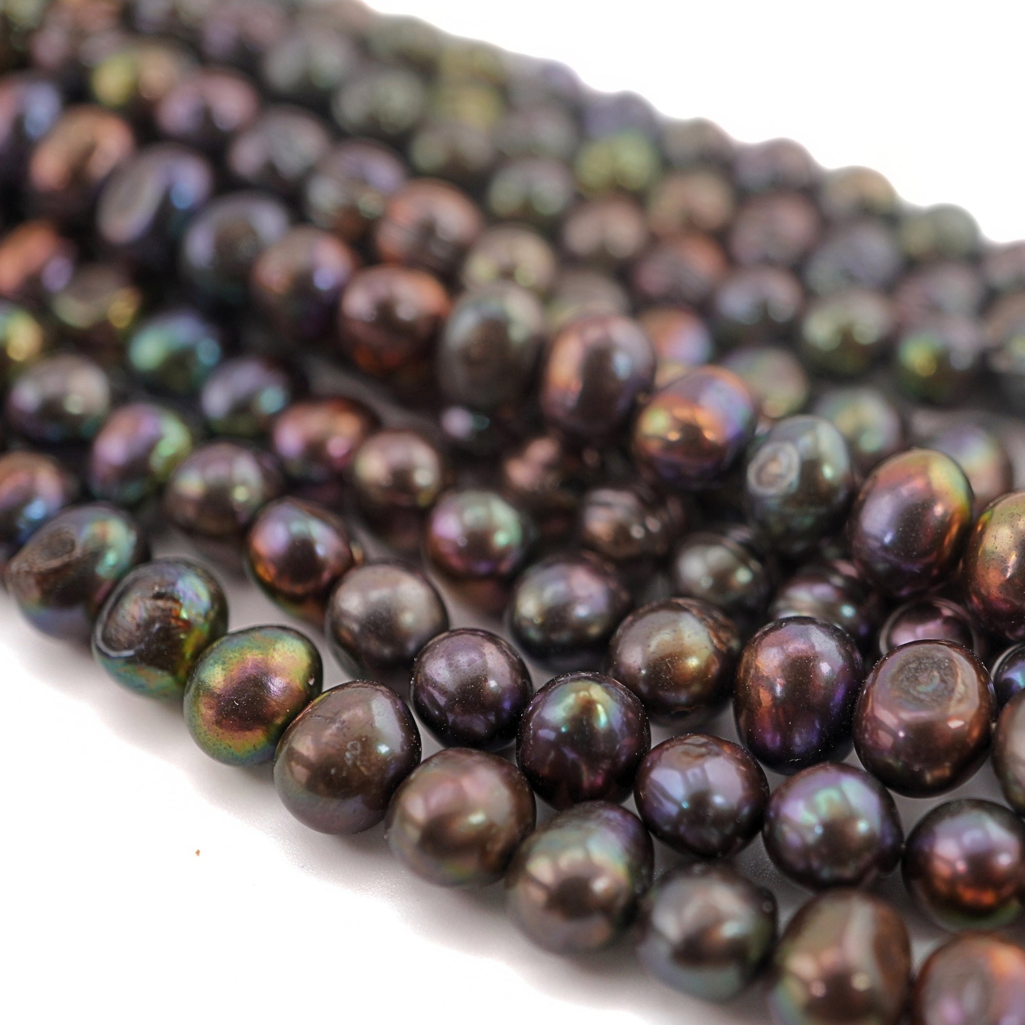 8 x 7 - 6 MM Peacock Potato Freshwater Pearls Beads