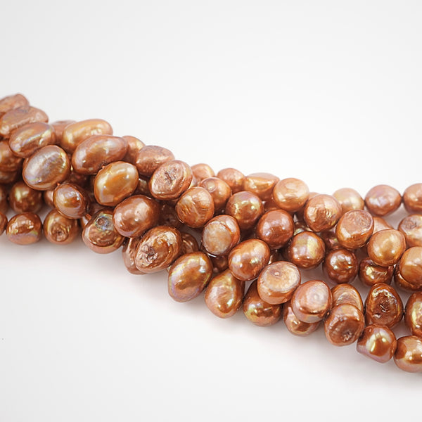 9 x 6- 13 x 8 MM Golden Round Freshwater Pearls Beads