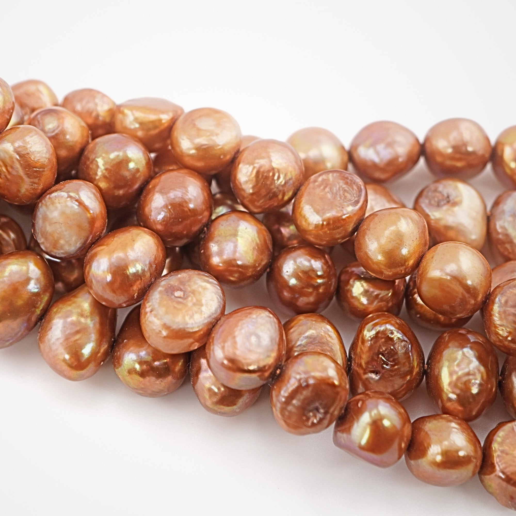 9 x 6- 13 x 8 MM Golden Round Freshwater Pearls Beads