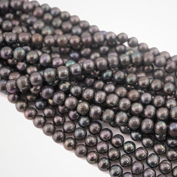 7 - 6 MM Gray Peacock Near Round Freshwater Pearls Beads