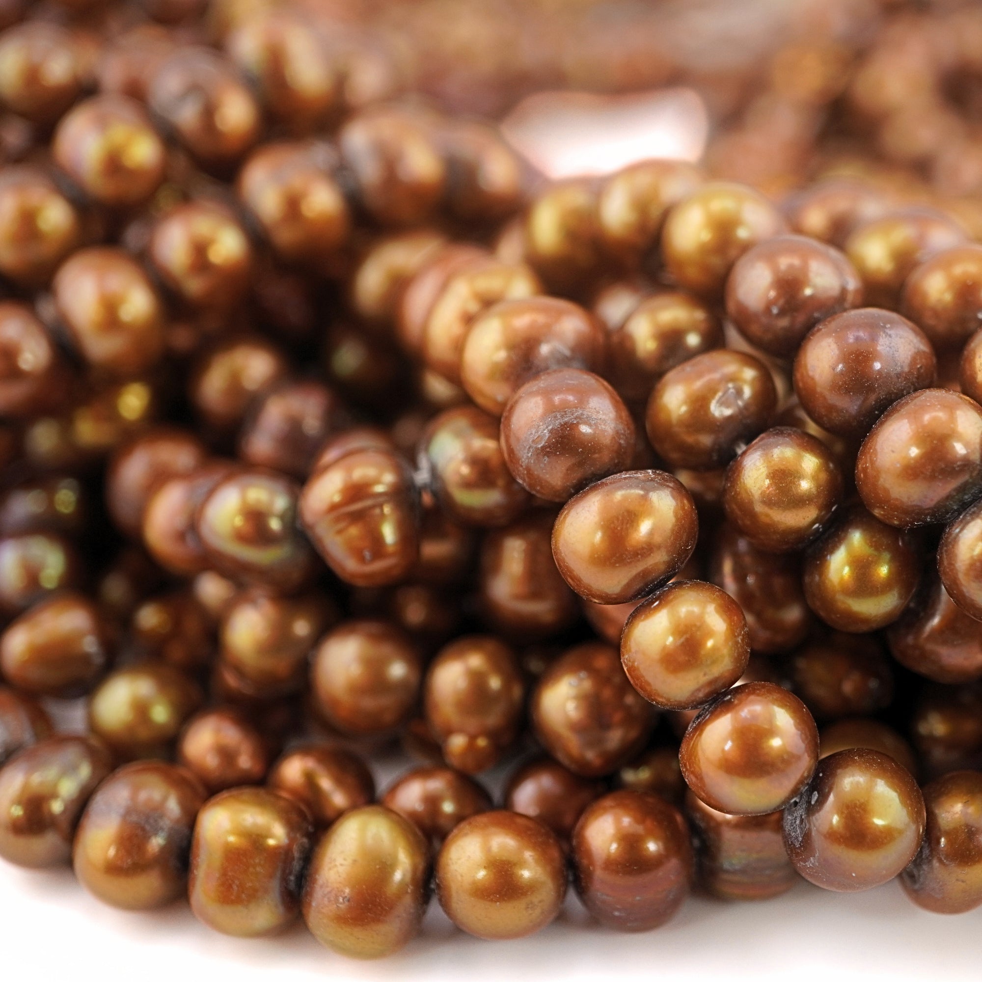 8 x 7 - 7 x 6 MM Chocolate Gold Potato Freshwater Pearls Beads