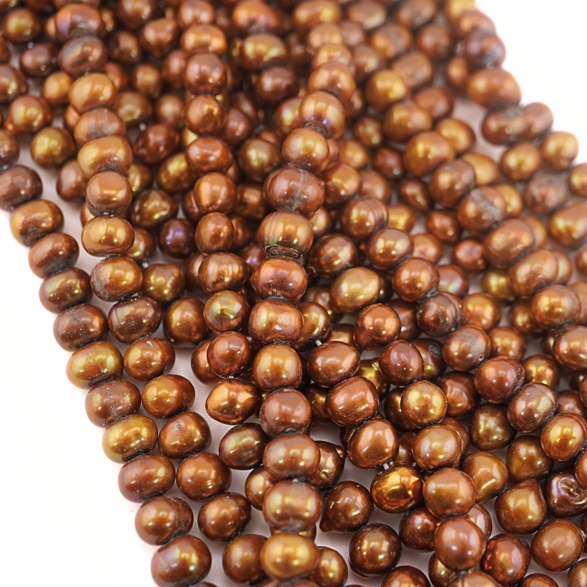 8 x 7 - 7 x 6 MM Chocolate Gold Potato Freshwater Pearls Beads