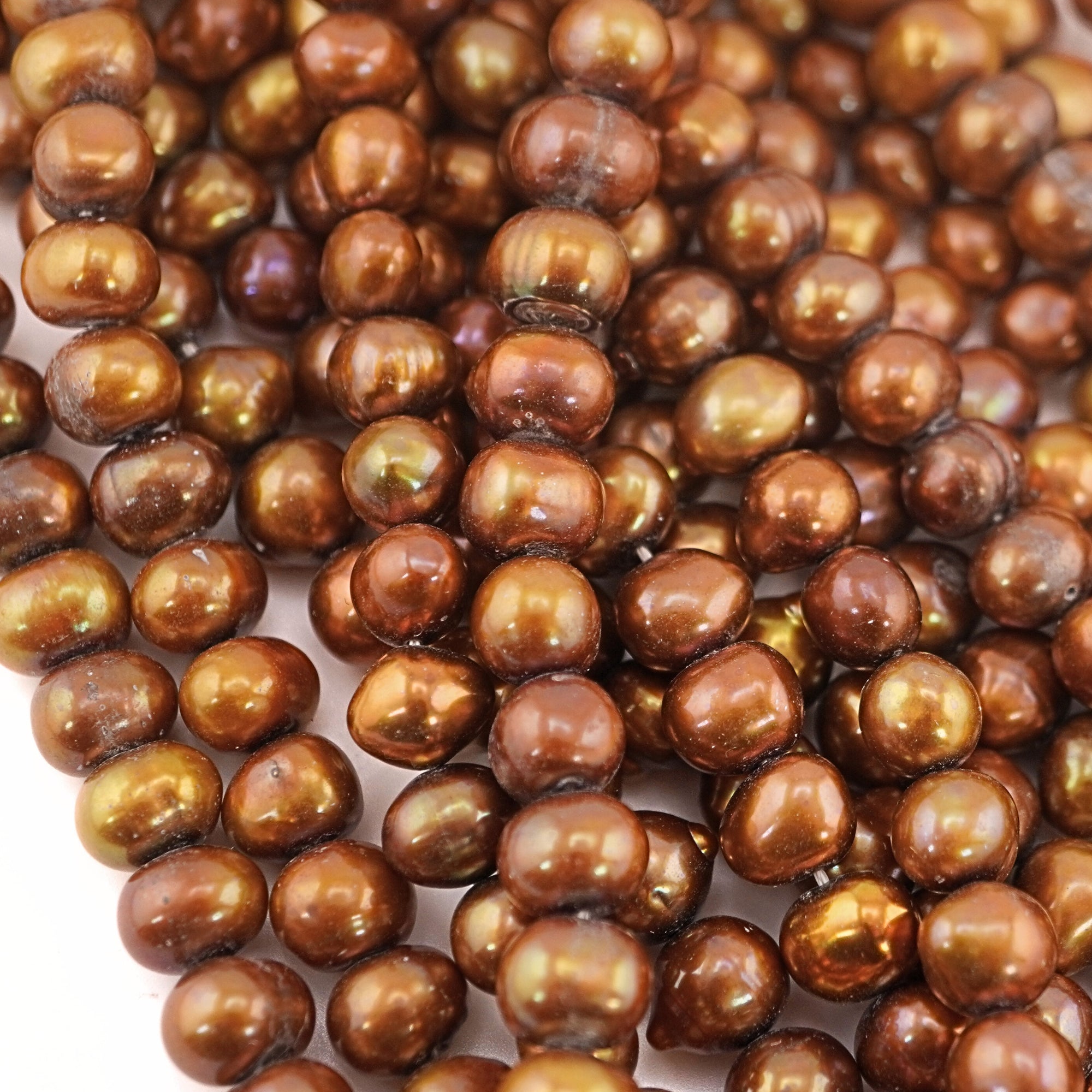 8 x 7 - 7 x 6 MM Chocolate Gold Potato Freshwater Pearls Beads