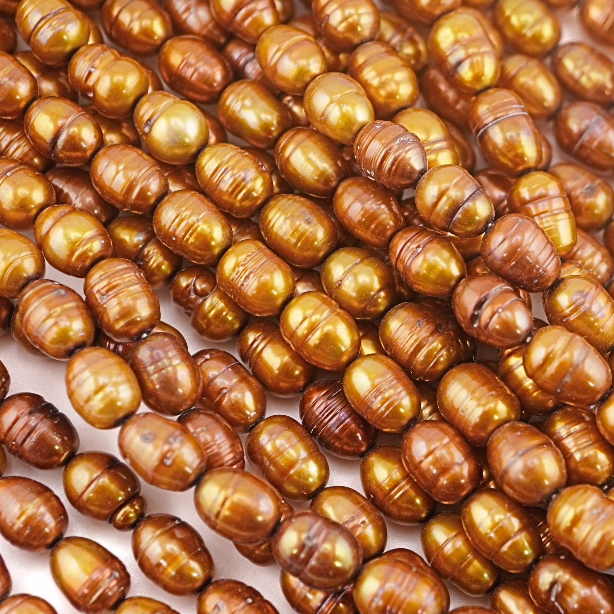 9 x 7 - 8 x 7 MM Golden Round Freshwater Pearls Beads