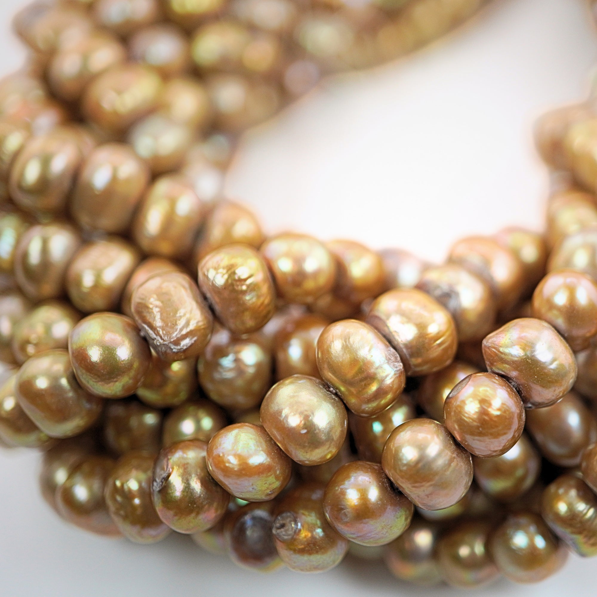 Golden Near Round Freshwater Pearls Beads