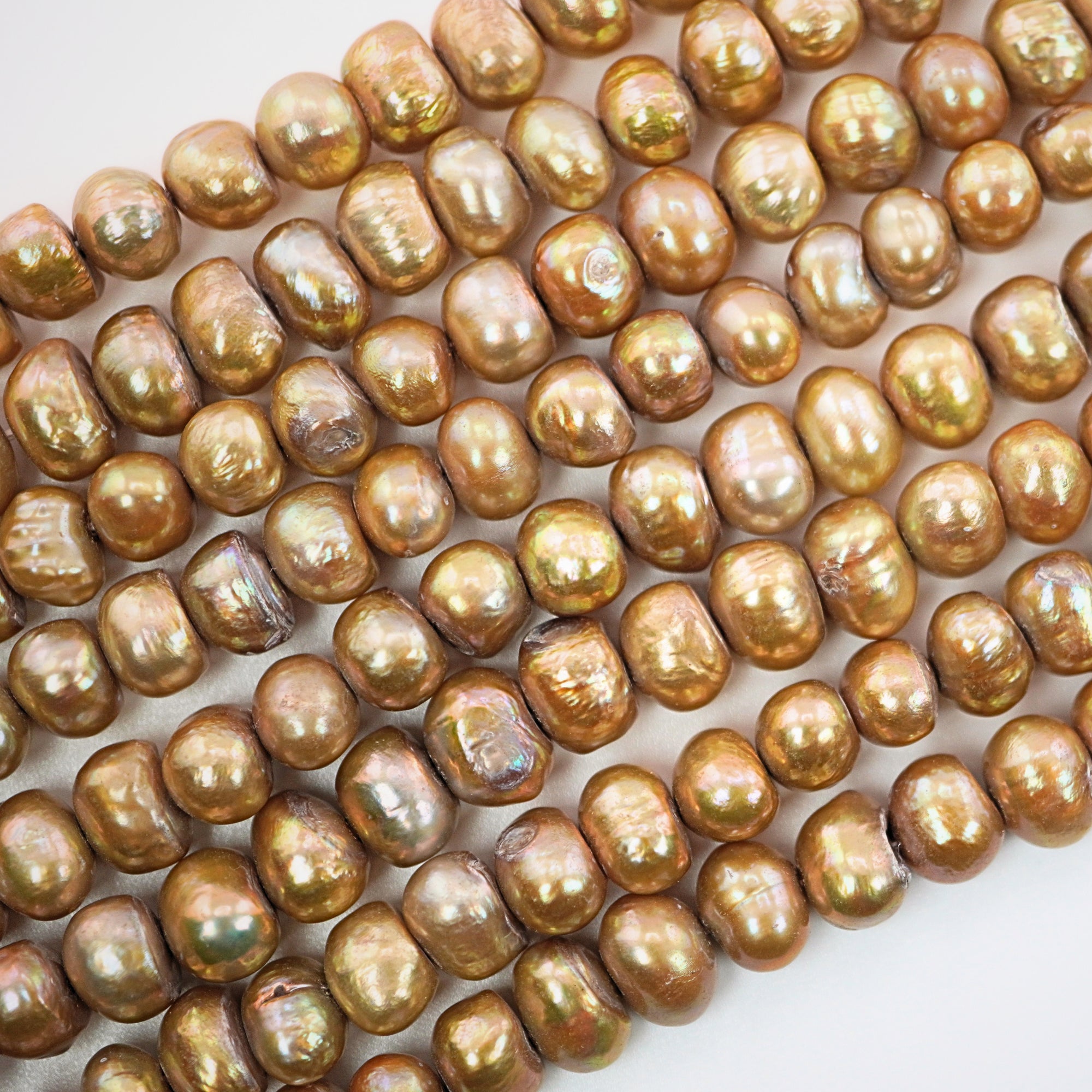 Golden Near Round Freshwater Pearls Beads