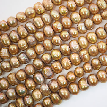 8 x 7 - 6 x 7 MM Golden Near Round Freshwater Pearls Beads