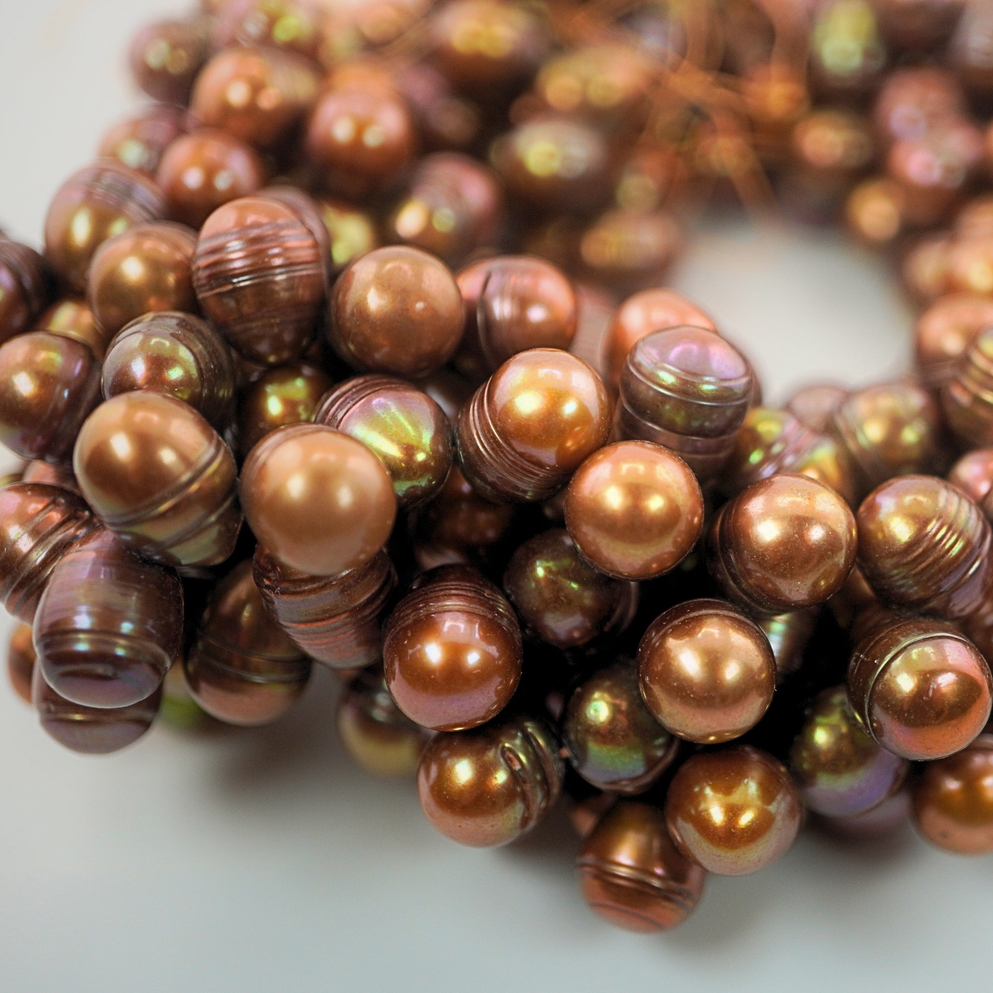 Golden Brown Oval Freshwater Pearls Beads