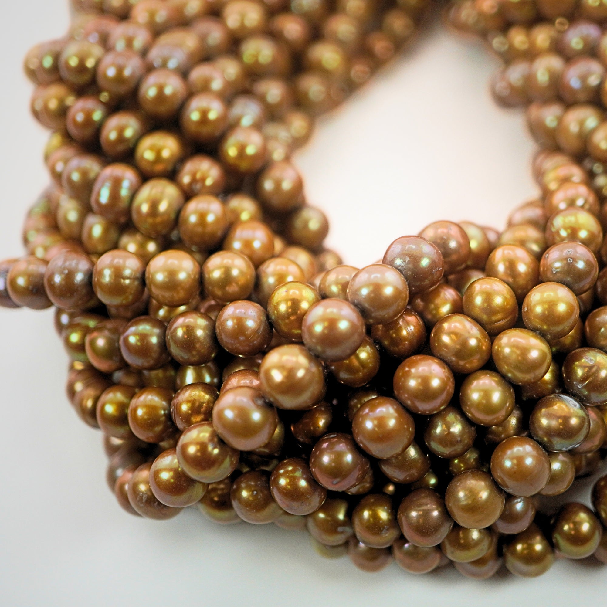 8 x 7 MM Golden Near Round Freshwater Pearls Beads