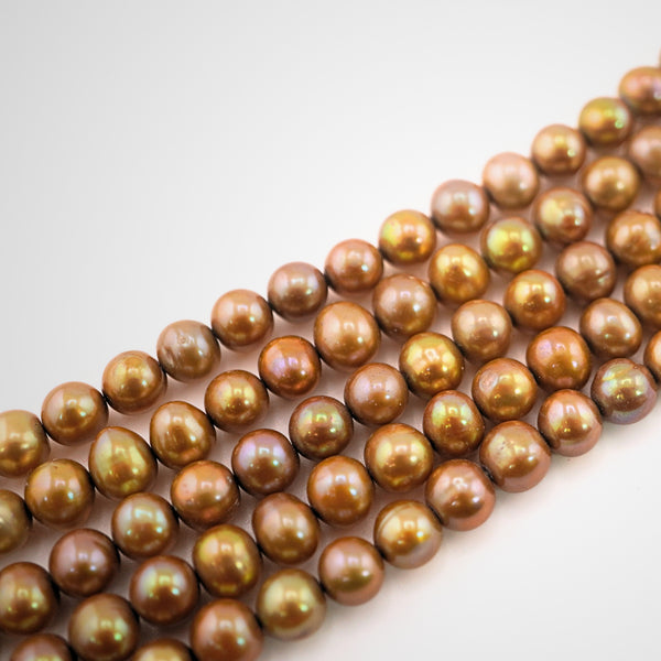 Golden Near Round Freshwater Pearls Beads