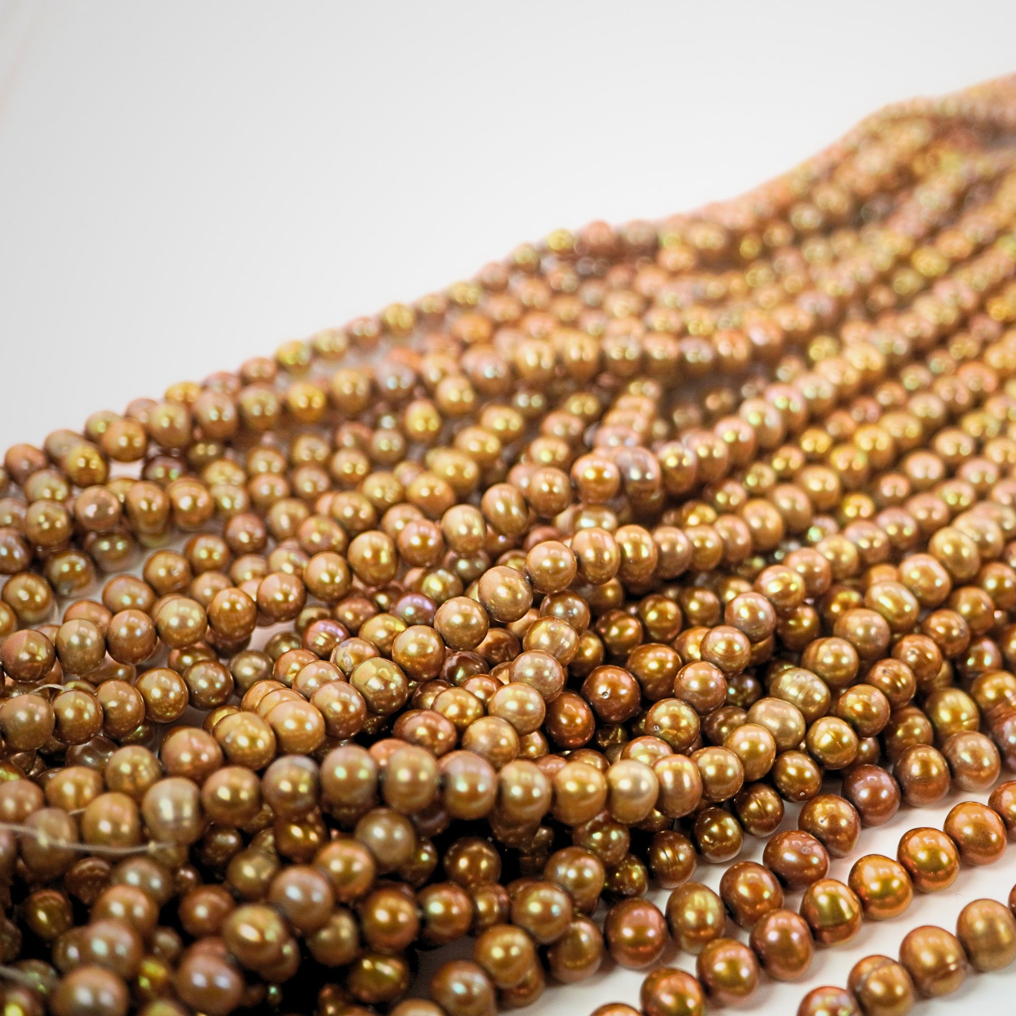 8 x 7 MM Golden Near Round Freshwater Pearls Beads