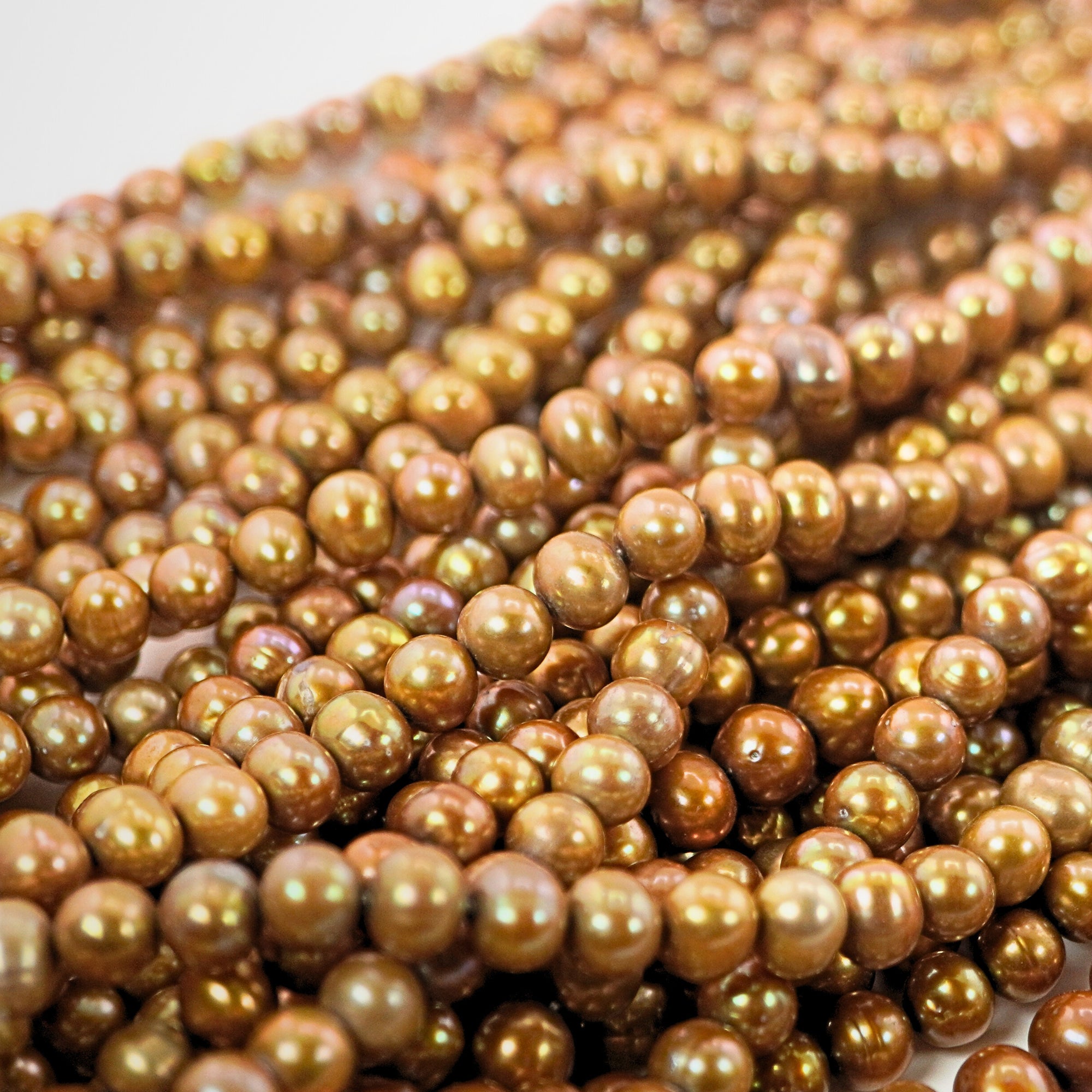 8 x 7 MM Golden Near Round Freshwater Pearls Beads