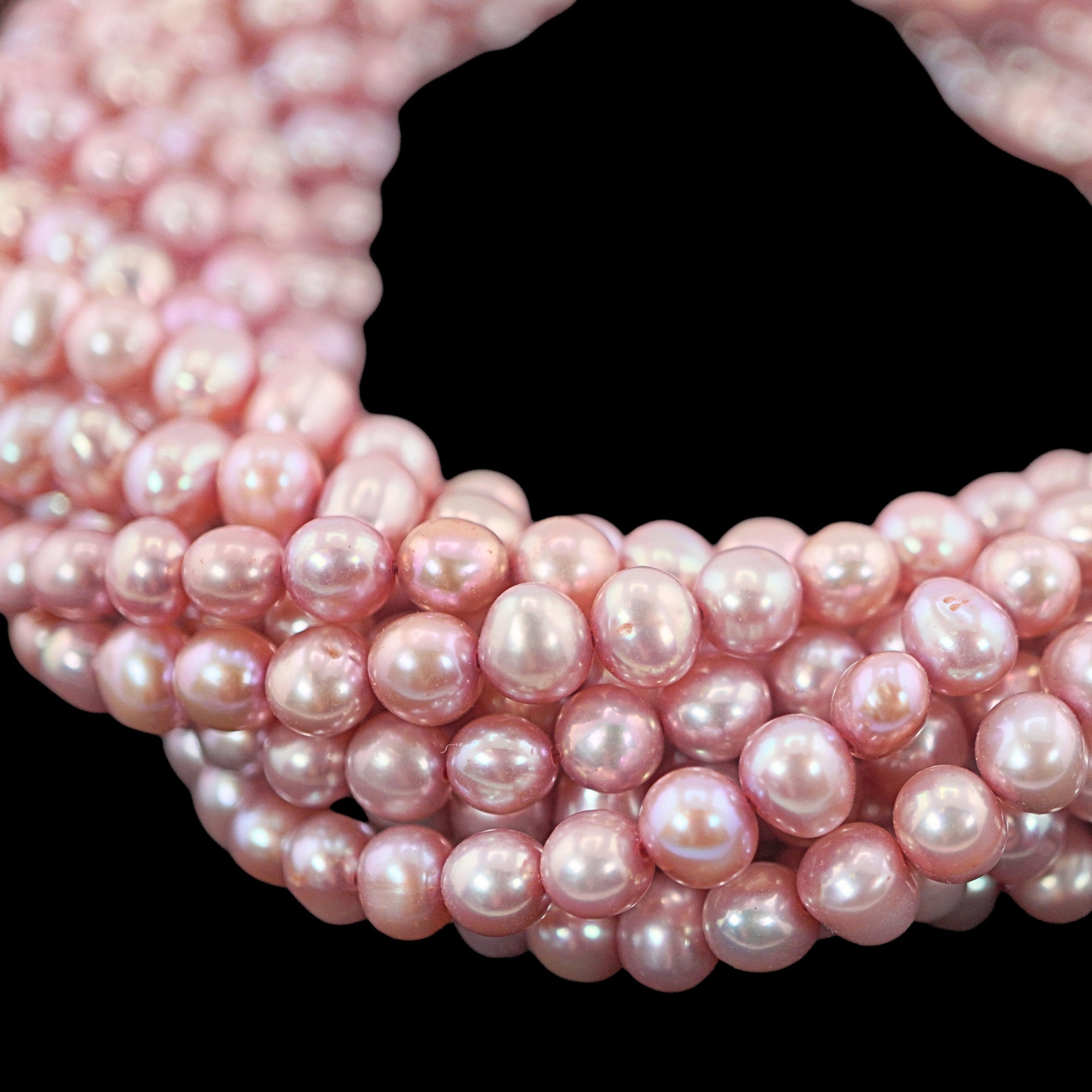 6 x 5 - 4 x 5 MM Pink Near Round Freshwater Pearls Beads