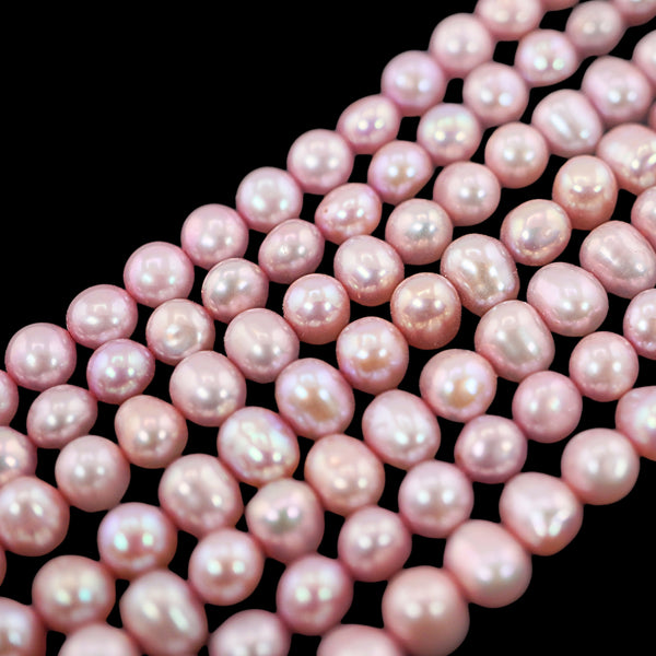 6 x 5 - 4 x 5 MM Pink Round Freshwater Pearls Beads
