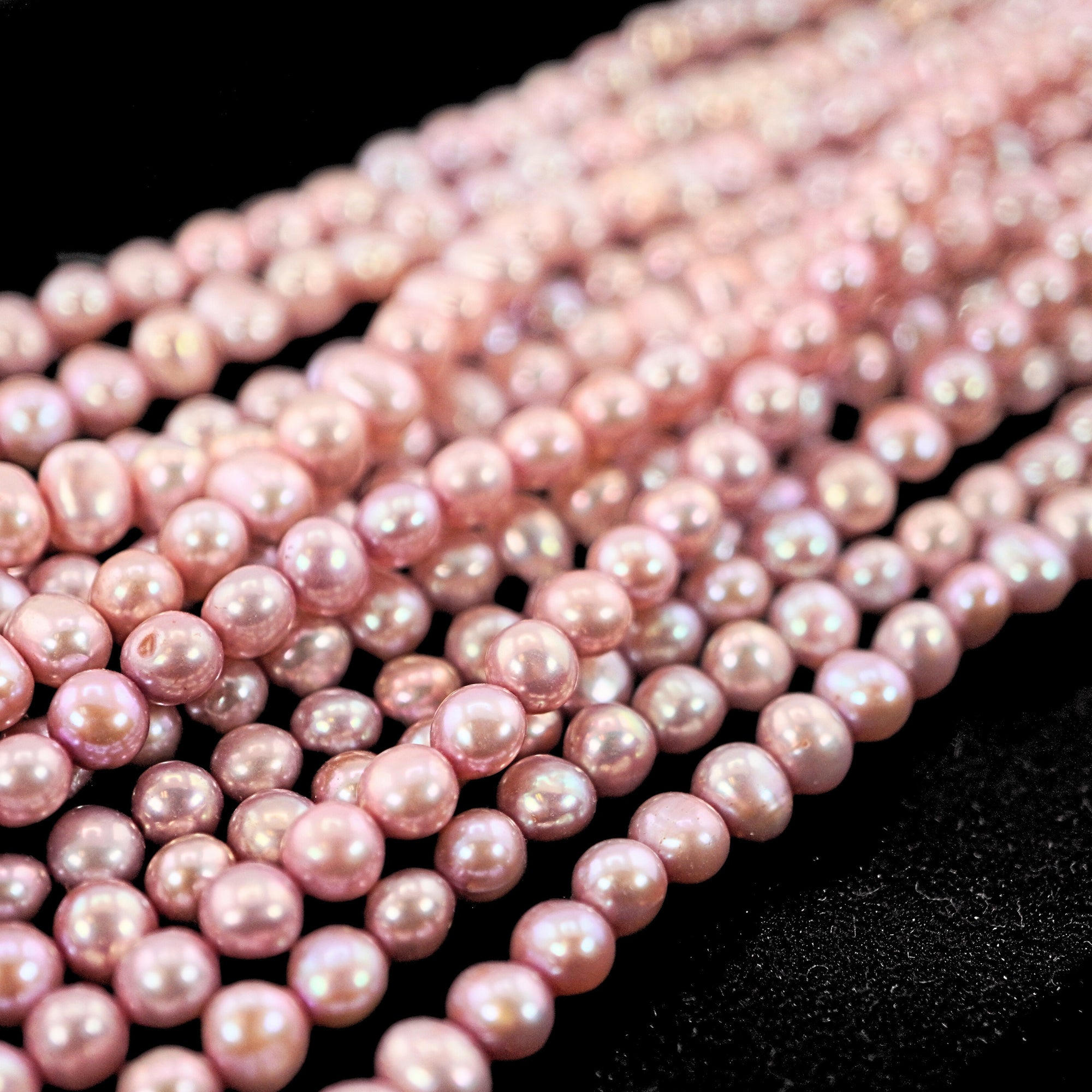 6 x 5 - 4 x 5 MM Pink Near Round Freshwater Pearls Beads