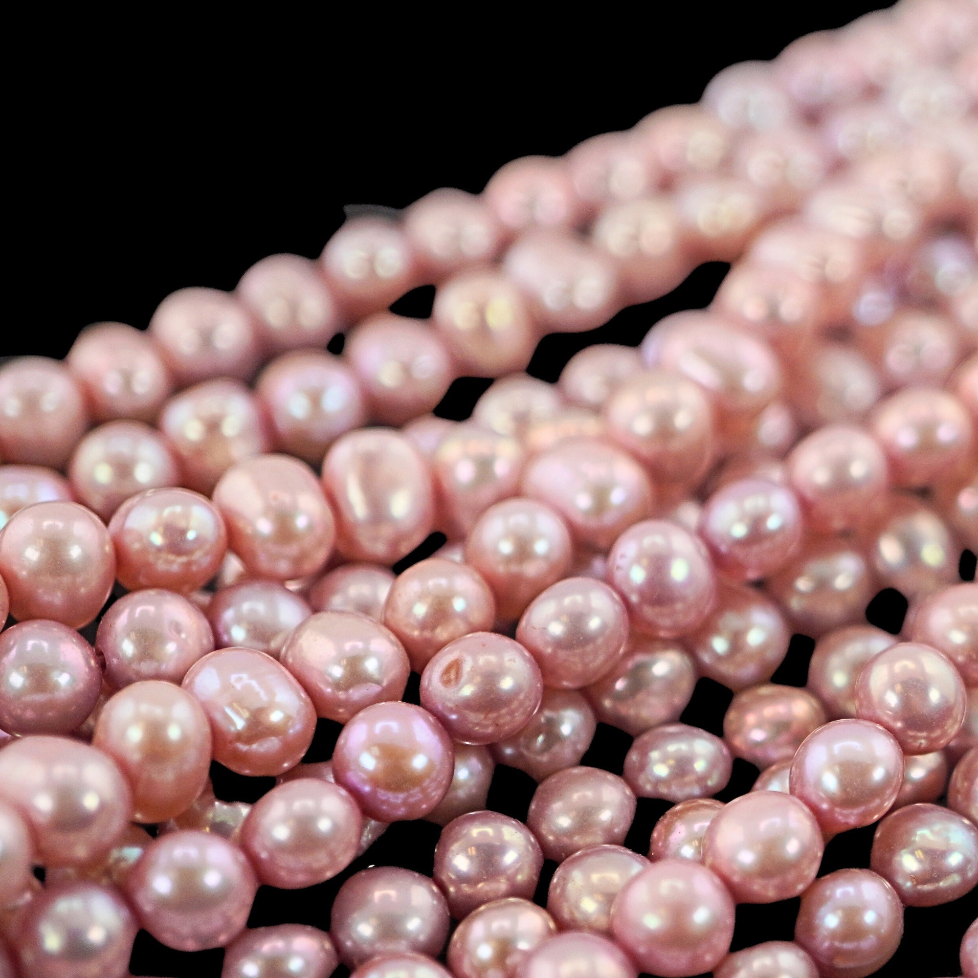 6 x 5 - 4 x 5 MM Pink Near Round Freshwater Pearls Beads