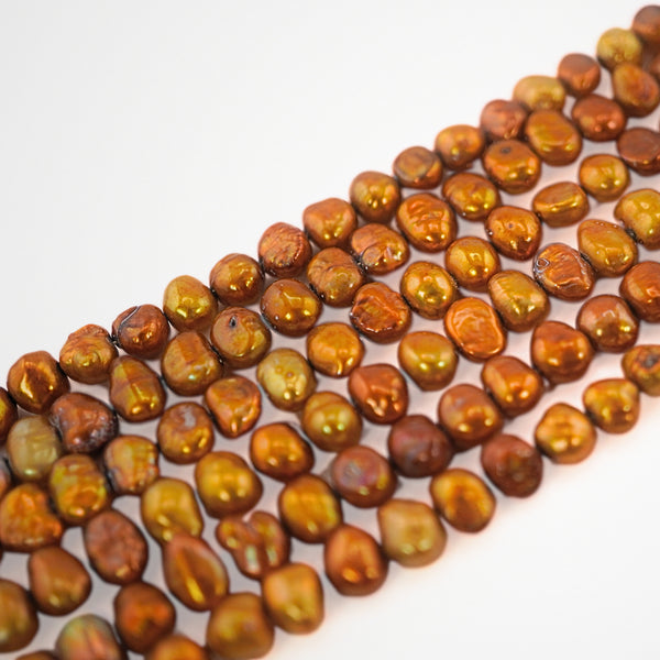 6 x 4 - 6 x 3 MM Golden Round Freshwater Pearls Beads